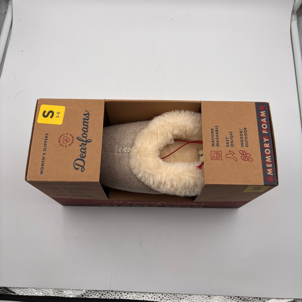 Dearfoams Memory Foam Women's Slippers Oatmeal Heather Size S 5-6 Easy On Off - Picture 7 of 8